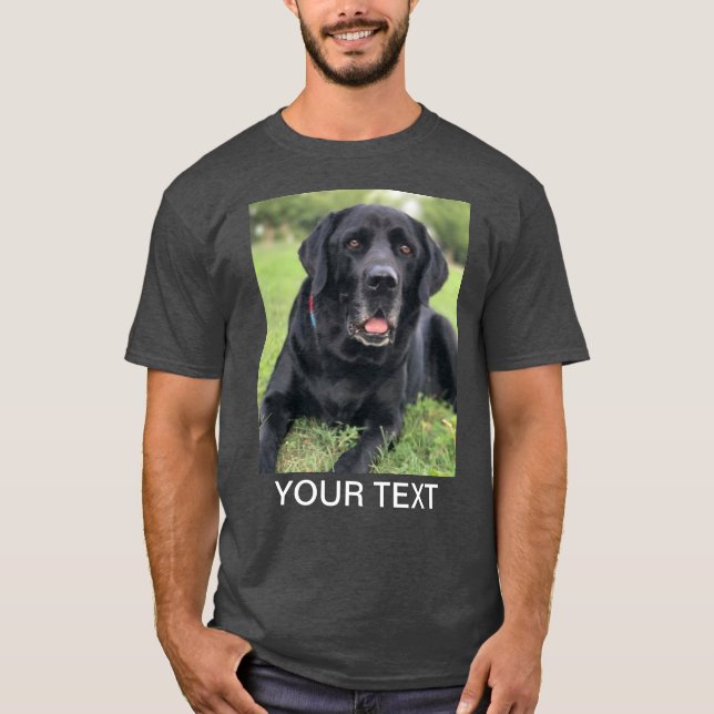Personlig Photo Text Pet Hund Grått T Shirt (Framsida)
