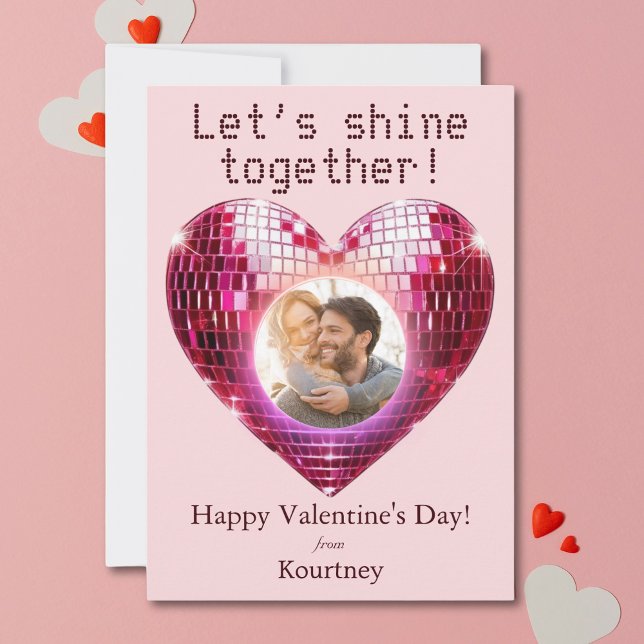 Personlig Photo Valentine Day Disco Heart Julkort (Personalized Photo Valentine's Day Disco Heart Holiday Card)