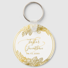 Personlig Photo White Guld Flowers Chic Bröllop Nyckelring