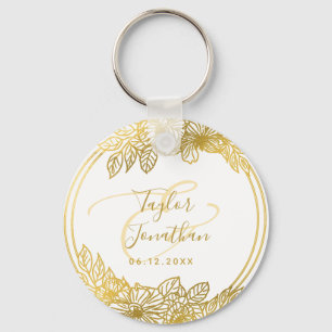Personlig Photo White Guld Flowers Chic Bröllop Nyckelring