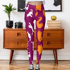 Personlig Photo White Orange Rosa Cat Mönster Leggings