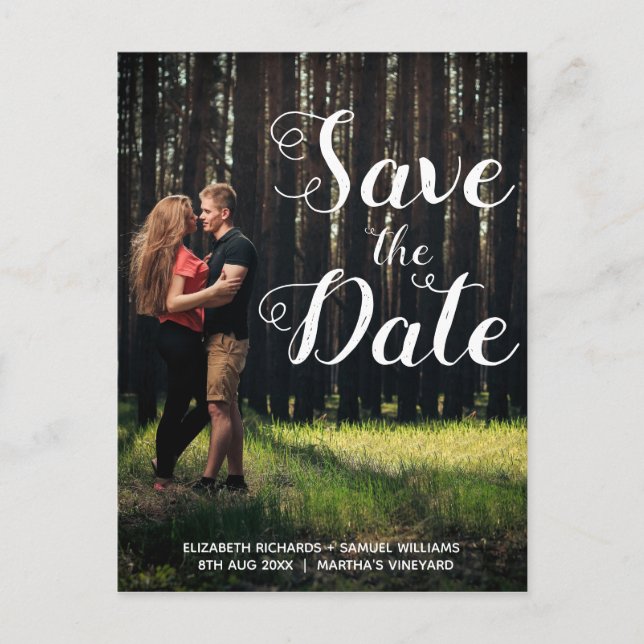 Personlig Photo White Script Overlay Bröllop Vykort (Framsida)