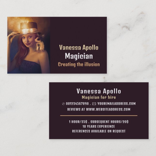 Personlig Photograph, magician Visitkort (Fram/baksida)