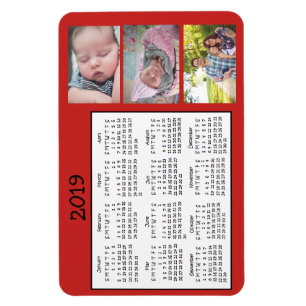 Personlig Photos Red Mini Magnet Calendar 2018