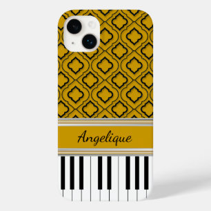 Personlig Piano Nycklar Black Quatrefoil på Guld