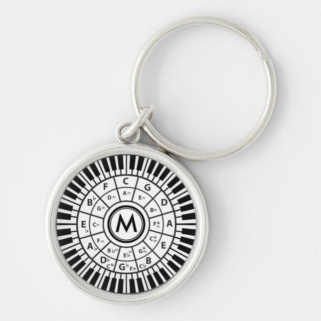 Personlig Piano Nycklar Circle of Fifths Rund Silverfärgad Nyckelring (Framsidan)