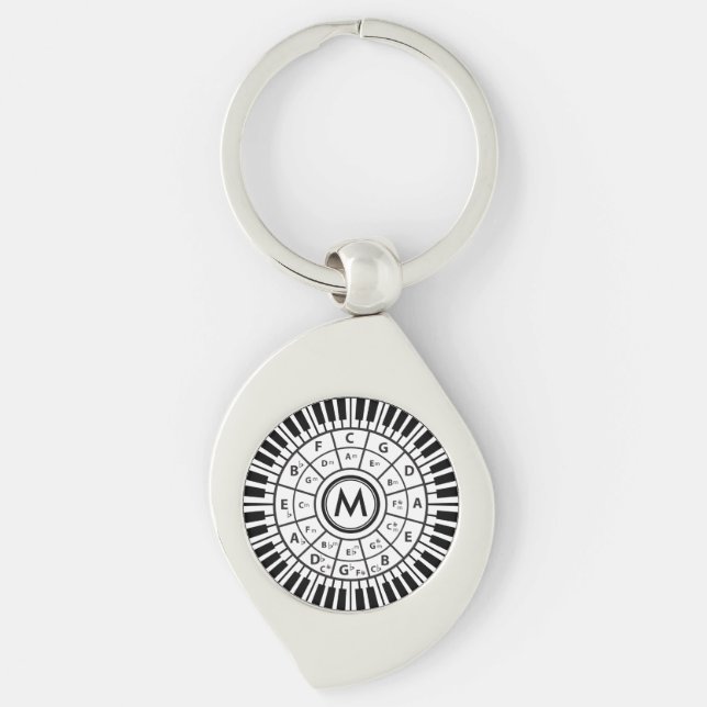 Personlig Piano Nycklar Circle of Fifths Swirl Silverfärgad Nyckelring (Framsidan)