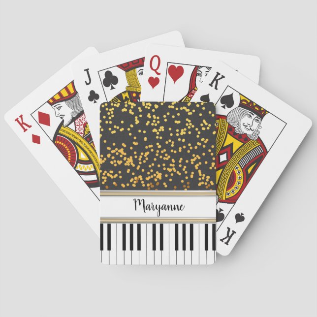 Personlig Piano Nycklar Guld Polka dots Mönster Casinokort (Baksidan)