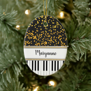 Personlig Piano Nycklar Guld Polka dots Mönster Julgransprydnad Keramik