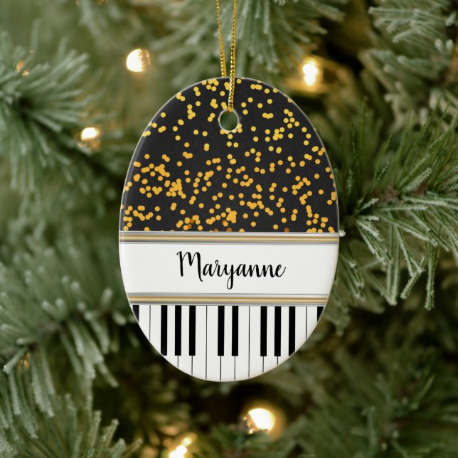 Personlig Piano Nycklar Guld Polka dots Mönster Julgransprydnad Keramik (Träd)