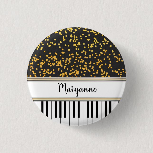 Personlig Piano Nycklar Guld Polka dots Mönster Knapp (Framsida)