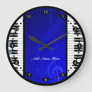 Personlig Piano Nycklar med Blue Musik noter Stor Klocka