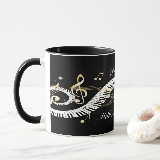 Personlig Piano Nycklar och Golden Musik noter Mugg (Med munk)