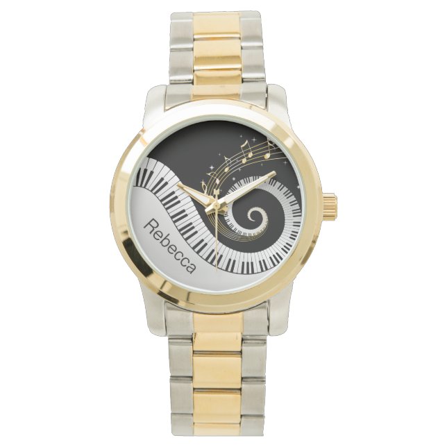 Personlig Piano Nycklar och Guld Musik noter Armbandsur (Framsida)