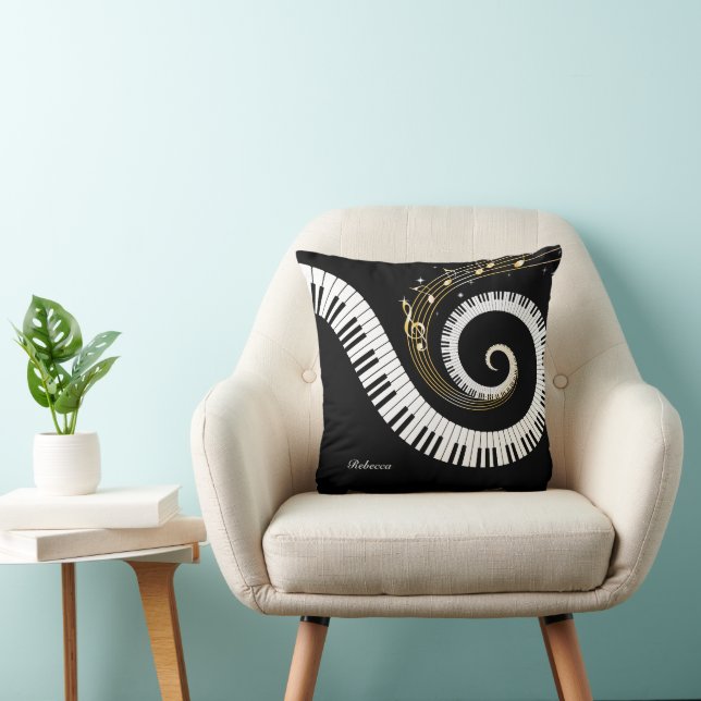 Personlig Piano Nycklar och Guld Musik noter Kudde (Stol)