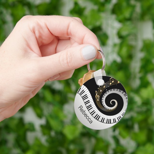 Personlig Piano Nycklar och Guld Musik noter Nyckelring (Hand)