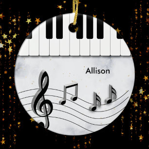 Personlig Piano Nycklar och Musik noter jul Julgransprydnad Keramik