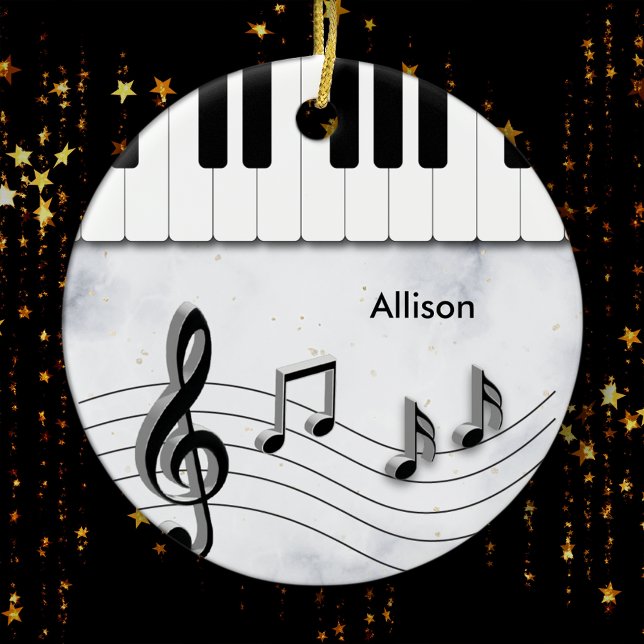 Personlig Piano Nycklar och Musik noter jul Julgransprydnad Keramik (Skapare uppladdad)