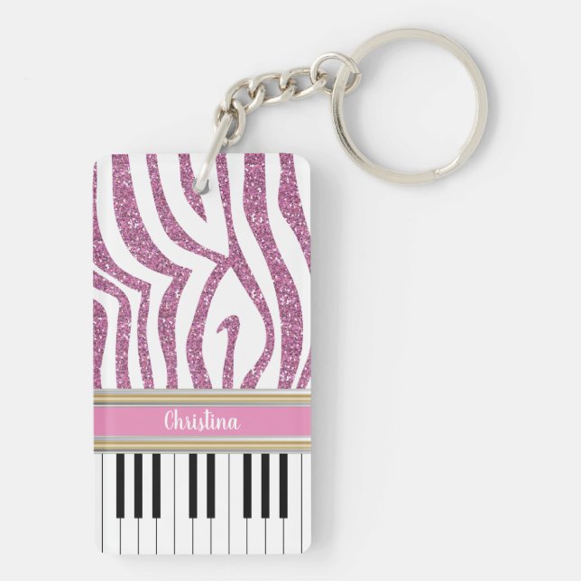 Personlig Piano Nycklar Rosa Glitter Zebra tryck (Baksidan)