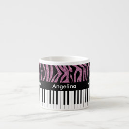 Personlig Piano Nycklar Rosa Glitter Zebra tryck Espressomugg