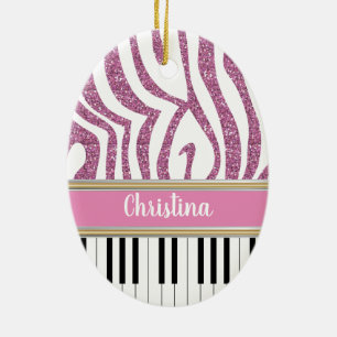 Personlig Piano Nycklar Rosa Glitter Zebra tryck Julgransprydnad Keramik