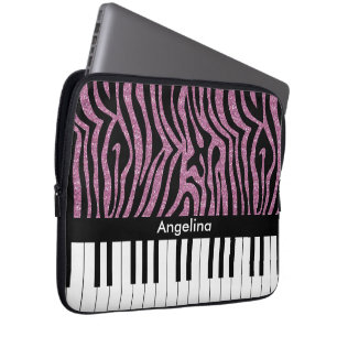 Personlig Piano Nycklar Rosa Glitter Zebra tryck Laptop Fodral