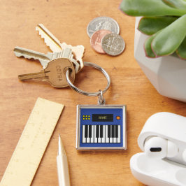 Personlig Piano Nycklar Tangentbord Keychain Blue Fyrkantig Silverfärgad Nyckelring