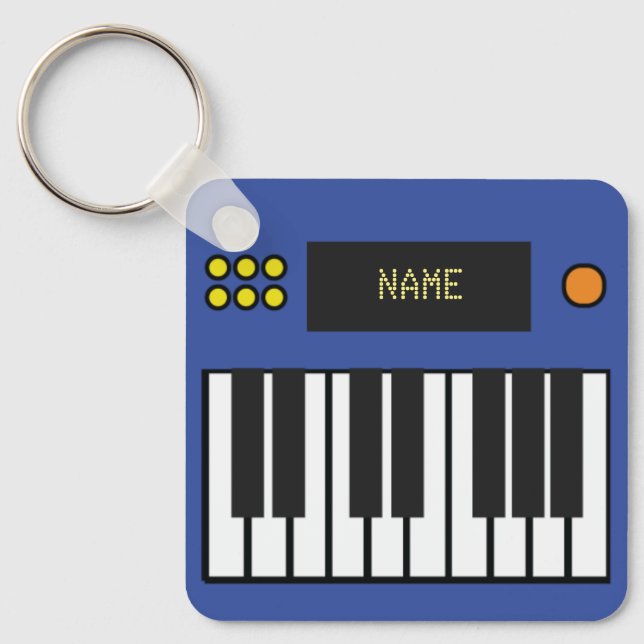 Personlig Piano Nycklar Tangentbord Keychain Blue Nyckelring (Framsida)