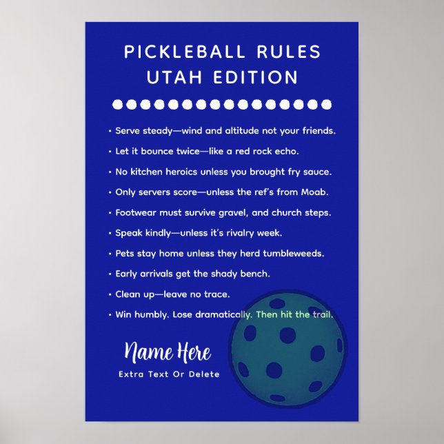 Personlig Pickleball-regel Utah Edition Post Poster (Framsidan)