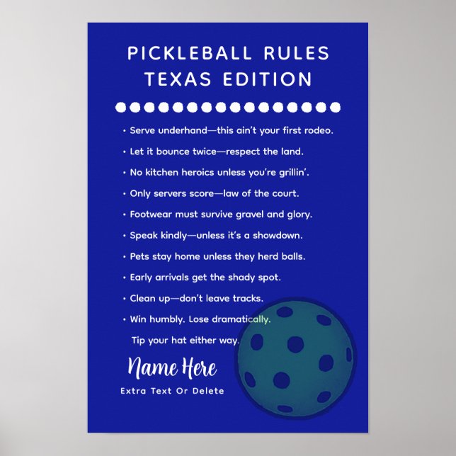 Personlig Pickleball-regler Texas Edition Affisch (Framsidan)