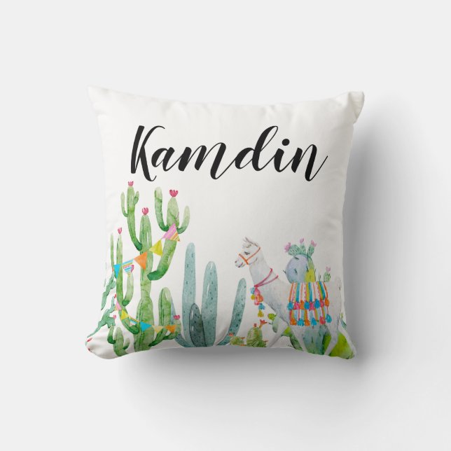 Personlig Pillow Boho Llama Bohemian Cacti Dese Kudde (Framsida)
