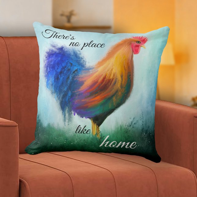 Personlig Pillow för konsfärger i Tupp Kudde (Modern design pillow featuring an original fine art painting of a rooster in a grass field )