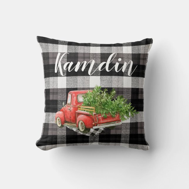 Personlig Pillow JULAFTON Lastbil Baffalo Play Bla Kudde (Framsida)