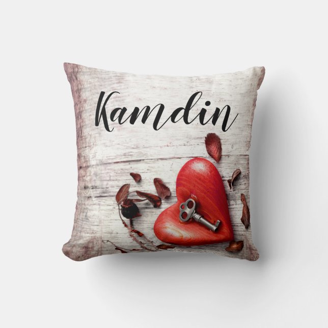 Personlig Pillow Land Wood Nyckel till mitt hjärta Kudde (Framsida)