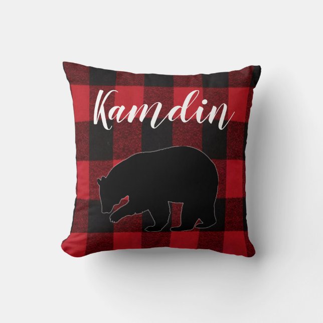 Personlig Pillow Red Buffalo Play Bear Black Kudde (Framsida)