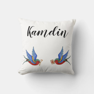 Personlig Pillow Traditional Bird Tattoo Sparro Kudde