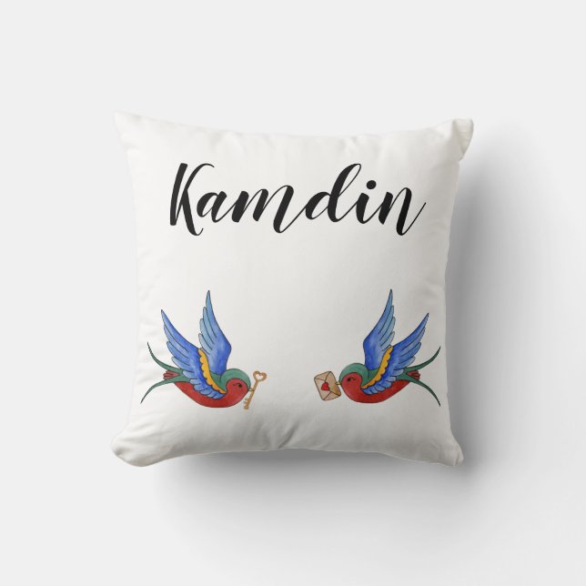 Personlig Pillow Traditional Bird Tattoo Sparro Kudde (Framsida)