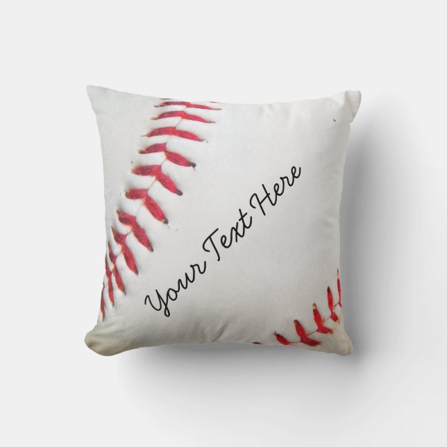 Personlig Pillow White Baseball röd stygn Kudde (Framsida)