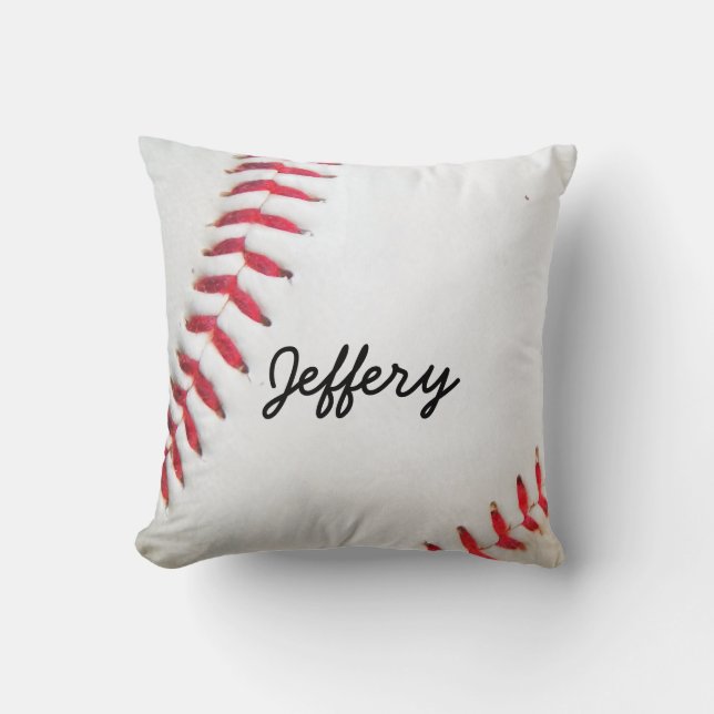 Personlig Pillow White Baseball röd stygn Kudde (Framsida)