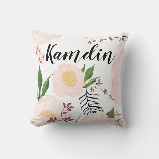 Personlig Pillow White Blommigt Flowers on White Kudde (Framsida)