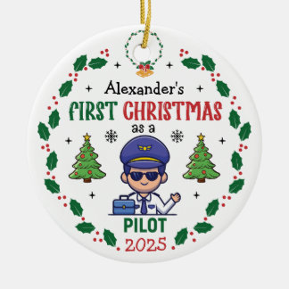 Personlig Pilot Träd-rundan vid första jul Julgransprydnad Keramik
