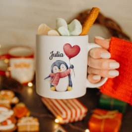Personlig pingvinmugg med hjärtballong kaffemugg