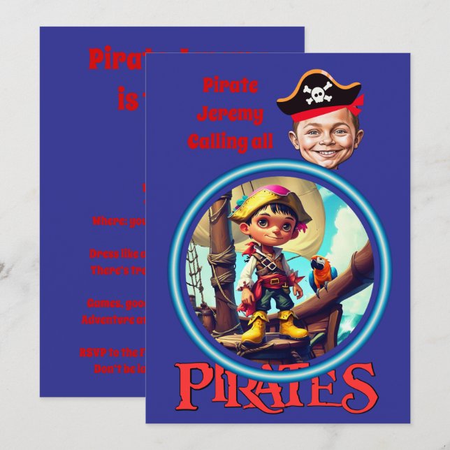 Personlig Pirat Boy på Frakt Artwork Inbjudningar (Fram/baksida)