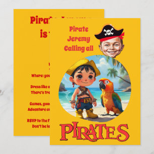 Personlig Pirat Caricature Design with Beach Inbjudningar