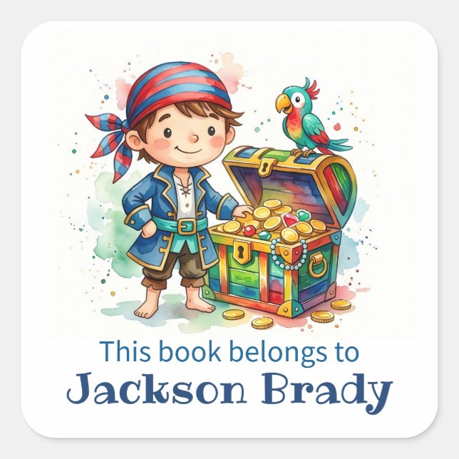 Personlig Piratskatt Bok Etikett  (Framsida)