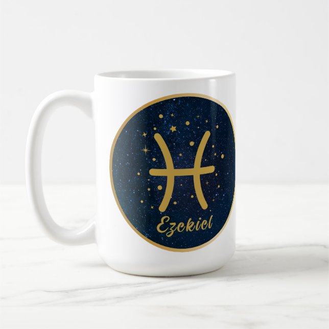 Personlig Pisces twin fish zodiac symbol guld Kaffemugg (Vänster)
