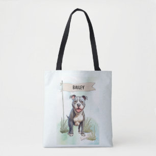 Personlig Pit Bull Terrier i akvarell Hund Tygkasse