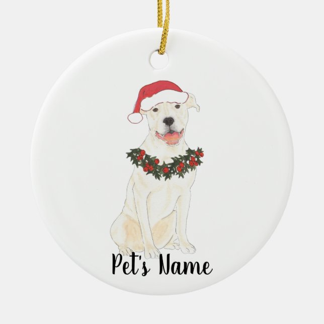 Personlig Pitbull Staffy (vit) Julgransprydnad Keramik (Framsidan)