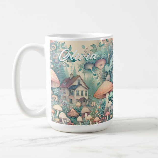 Personlig pittoresk stugkärna fantasifull by kaffemugg (Vänster)