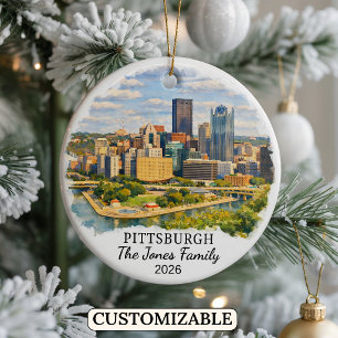 Personlig Pittsburgh, Skräddarsydd Pennsylvania Julgransprydnad Keramik